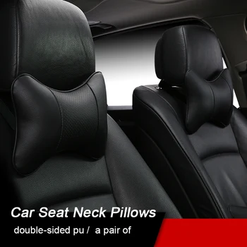 

2 Pcs Car PU Neck Pillow Seat Support Breathable Headrest to Relieve Fatigue and Pain General Automotive Interior Accessories