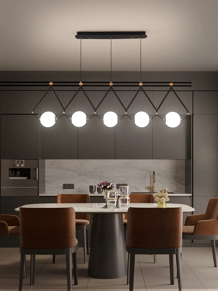 LED chandelier lighting post-modern restaurant cafe long gold and black creative bar multi-head | Освещение