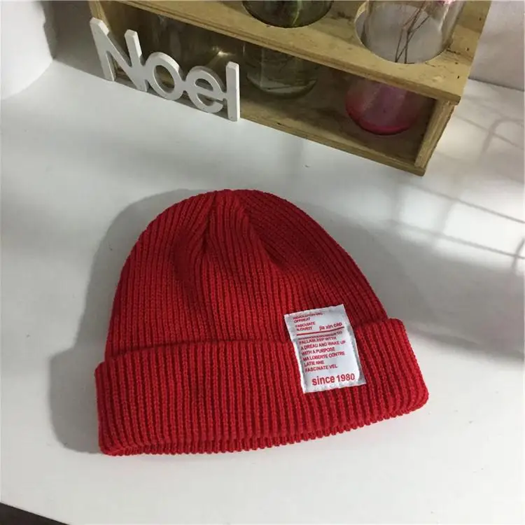 Ins/однотонная простая детская вязаная шапка; шерстяная шапка для маленьких мальчиков и девочек - Цвет: RED