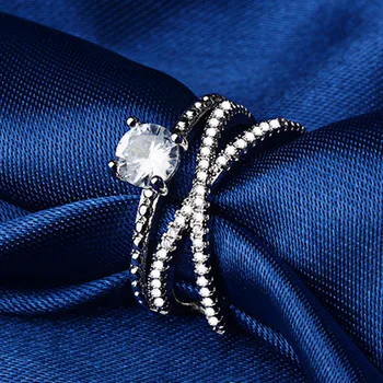 

Stackable layered Cross zircon diamond Rings women white gold color Engagement band Bridal finger luxury jewelry party gift