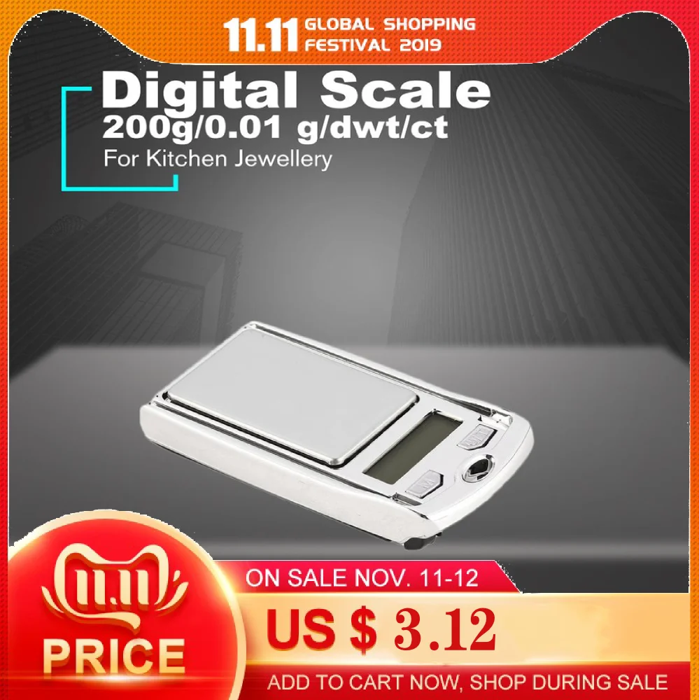 

Mini Digital Pocket Scale 200g 0.01g Precision g/dwt/ct Weight Measuring for Kitchen Jewellery Pharmacy Tare Weighing