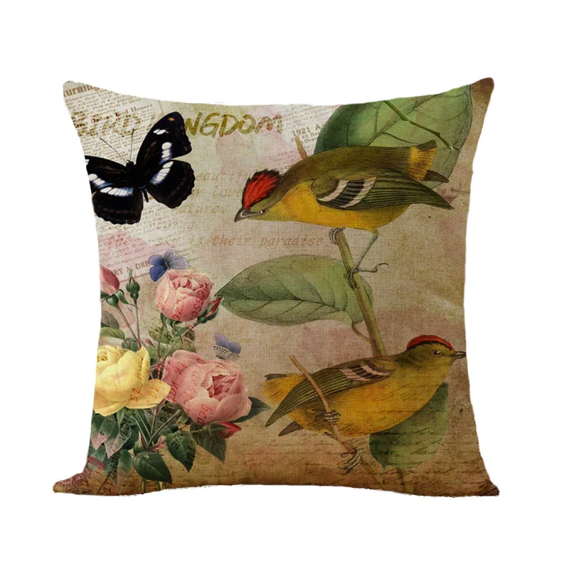 Vinatge Rose Blue Bird Printed Cushion Covers Pillow Cases Home Decor or Inner