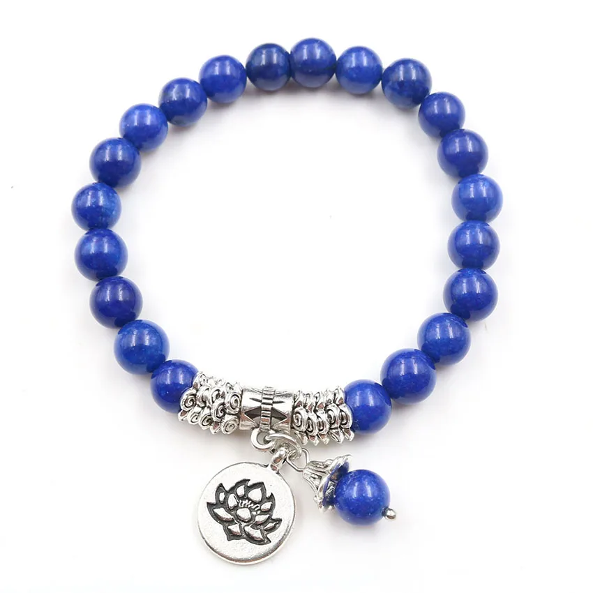 XSM 8mm Lapis Lazuli Prayer Rosary Bracelets Beads Stone Bangles Reiki Tree Of Life and Lotus Flower Buddhist Meditation Jewelry
