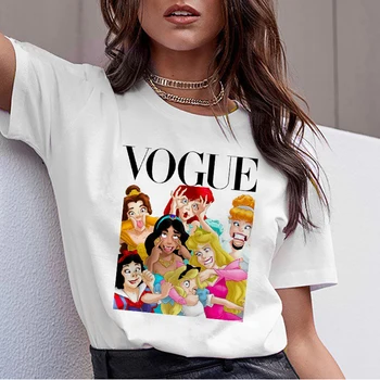 

Ladies summer casual short sleeves Vogue Princess Belle Snow White Ariel Jasmine Alice Cinderella Aurora T-shirt