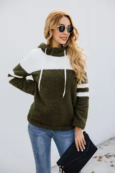 

Wontive Fleece Oversized Hoodie Women Autumn Faux Fur Patchwork Flannel Casual Plus Size Sweatshirt Female Winter Pullovers