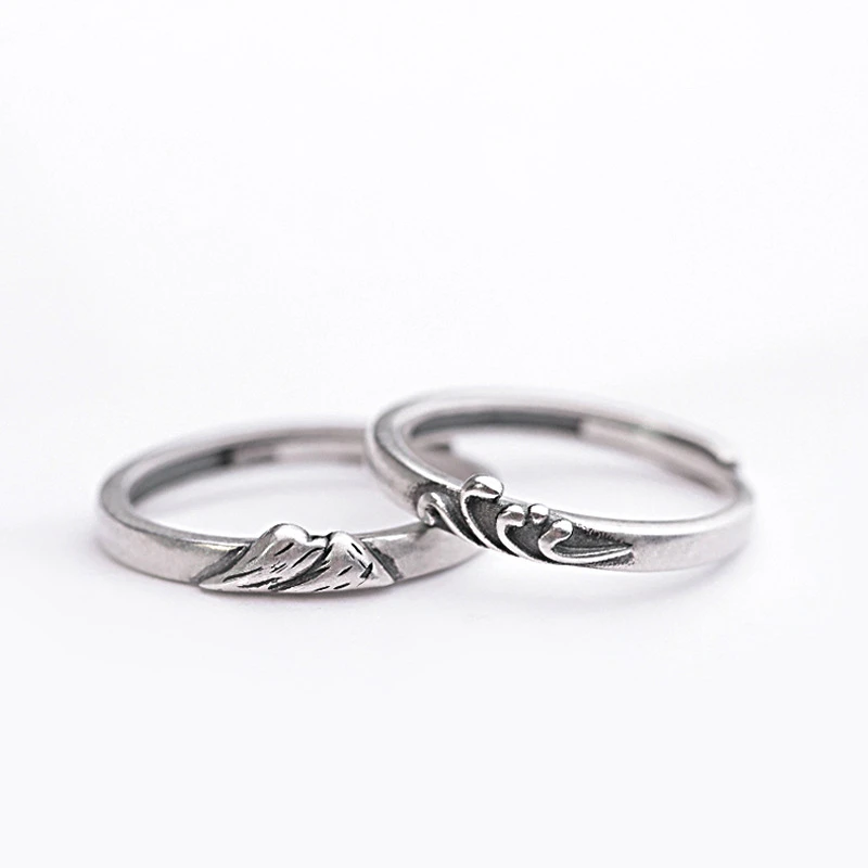 Silver Color Ring Vintage Style Wave Mountain Adjustable Couple Rings For Girls Boys Promise Ring Best Friend Jewelry Rings Aliexpress