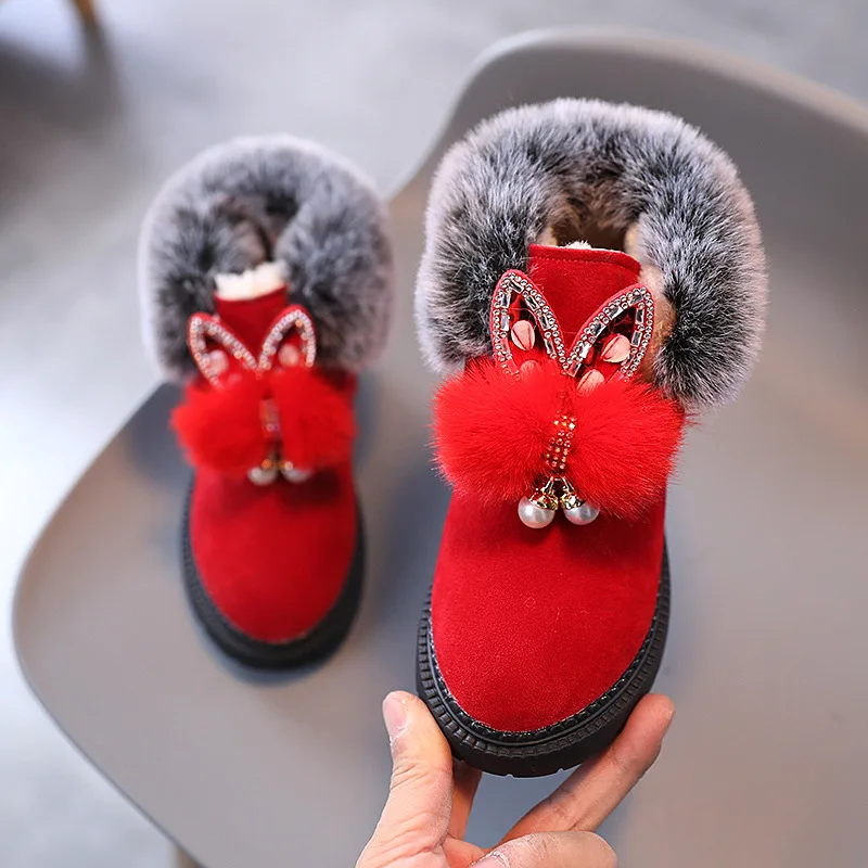 Children boots Winter girls boots princess snow boots leather sport shoes for girl children warm fashion soft bottom kids sneakers