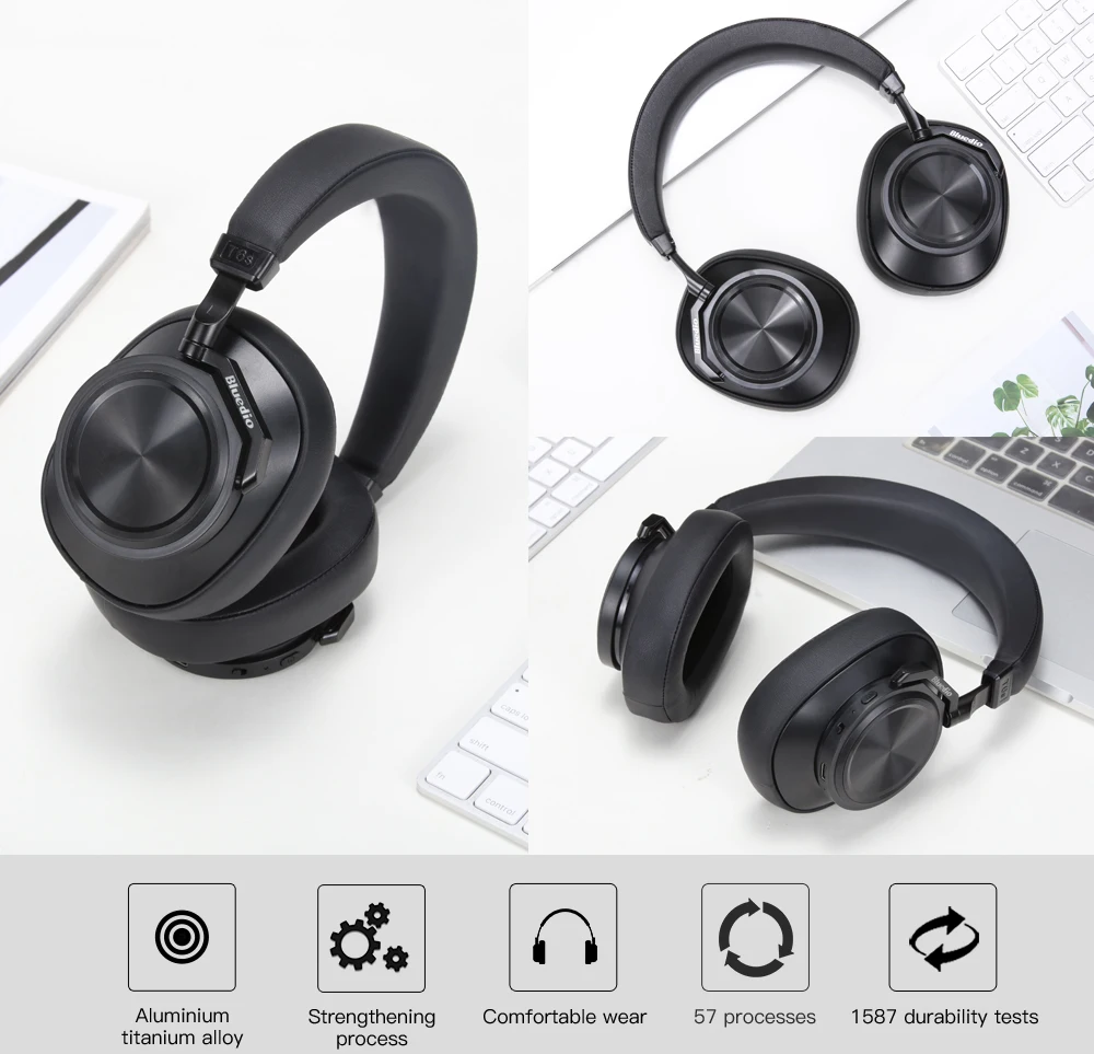 Bluedio T6S Bluetooth 5,0 наушники с активным шумоподавлением, беспроводные стерео спортивные наушники с микрофоном
