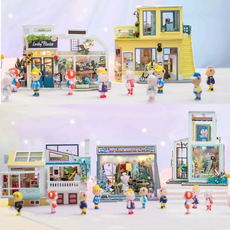 

MUJERBAY Wooden Miniature Figurines With Led light Furnitures Handmade Model Kits Home Decor Birthday Gift