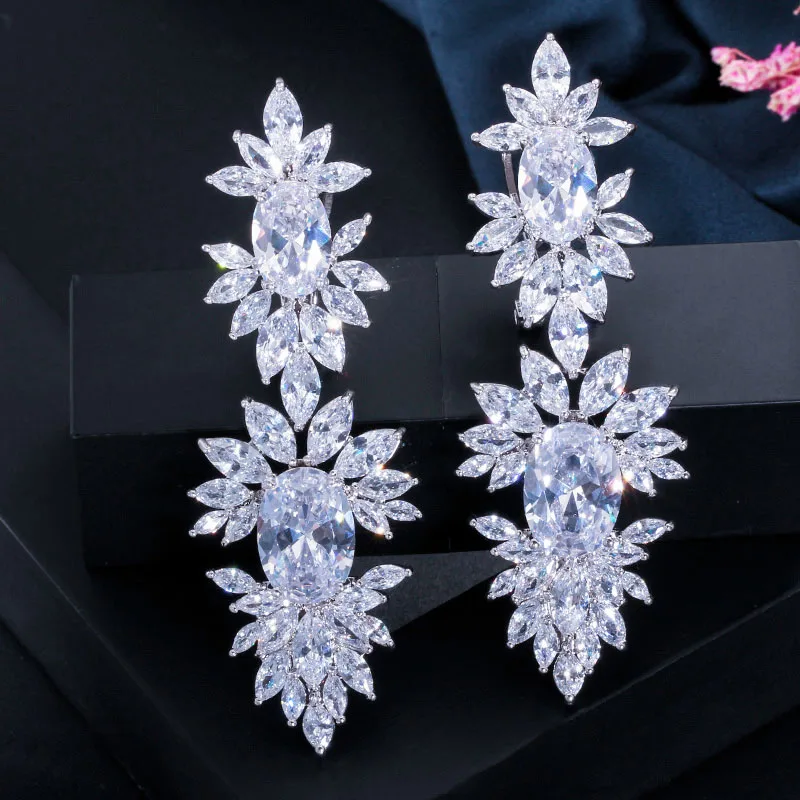CWWZircons Роскошные прозрачные кубические циркониевые Длинные свадебные висячие серьги с цирконием в форме маркизы CZ322 - Окраска металла: gorgeous white