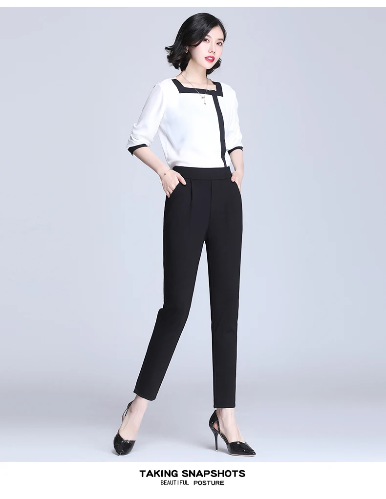 Black Stretch Pencil Pants for Women Fashion Office Work Elegant Trousers New Casual Slim Thin Korean Pockets Ankle-Length Pants