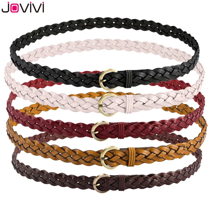 Jovivi 1x пояса из натуральной кожи женские плетеные ремни из воловьей кожи тонкие женские ремни для женщин джинсовое платье модный ремень подарок на день рождения