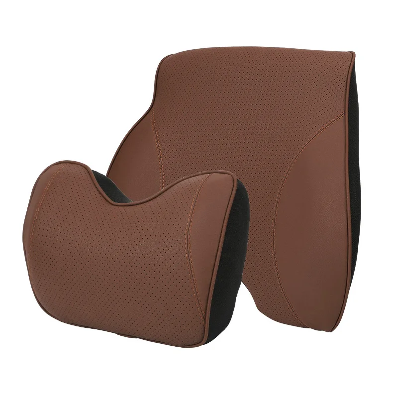 1 set brown Автомобильный подголовник для шеи Подушка под поясницу поддержка спины подголовник подушка для водителя пены памяти подушки в автомобиль для поясницы - Цвет: 1 set brown