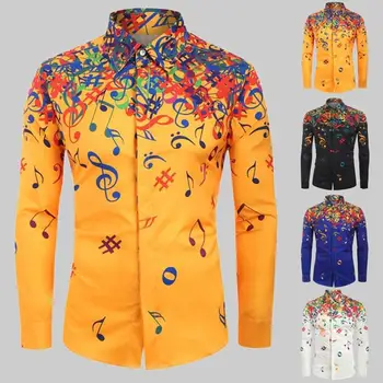 

Men Autumn Musical Note Printed Long Sleeve Shirt Casual Novelty Slim Blouse Fashion Chemise Homme Social Men Club Shirt