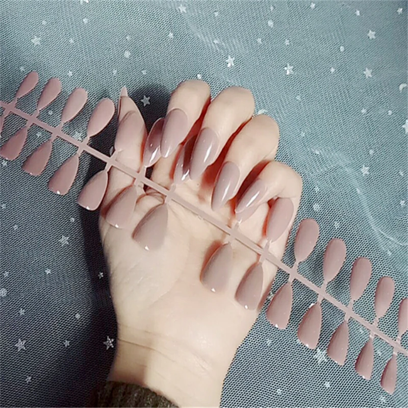 Nusx 28 шт. накладные ногти для прессования на ногтях пластырь в виде капли воды одноцветные кончики для ногтей натуральные длинные накладные ногти украшения для дизайна ногтей FA036 - Цвет: 021