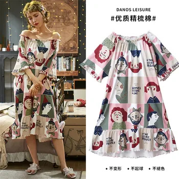 

Cartoon cute printed women's dress 2020 summer Japan and South Korea comfortable short-sleeved nightdress cotton home service
