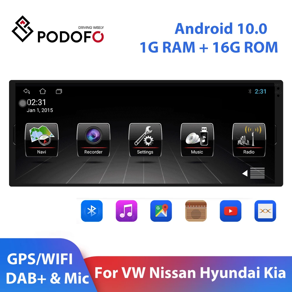 Автомагнитола Podofo 1 din мультимедийный проигрыватель на Android 10 0 GPS FM Wi-Fi Bluetooth для