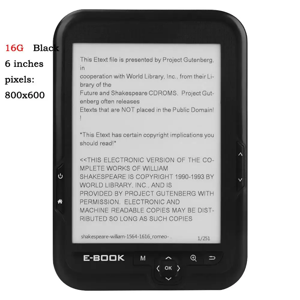 Black-16G Bk-6006 мини E-Ink дисплей 6 дюймов электронная книга ридер 800x600 разрешение E-Reader 4G/8G/16G Поддержка нескольких языков Подарки для ребенка - Цвет: Black-16G