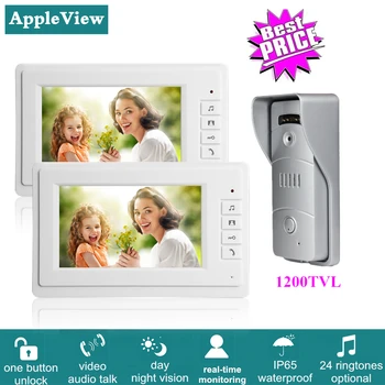 

7 Inch Wired Video Intercom System With 1200TVL Video Doorbell IR Sensor + Indoor Monitors One Key Unlock for Home Security