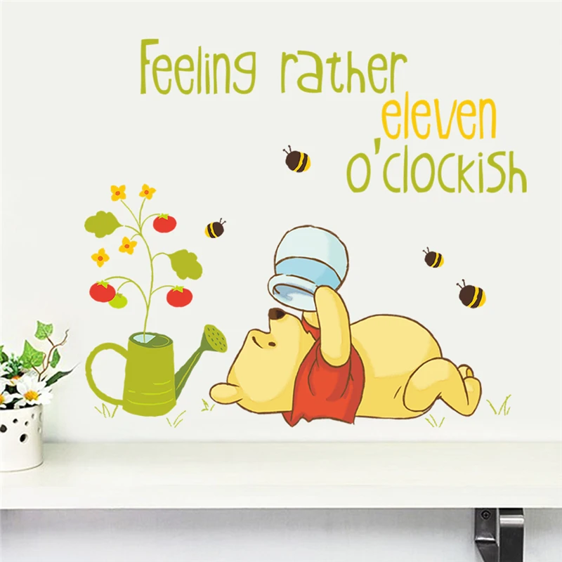 Cartoon Winnie the pooh bear wall sticker for kids room living room bedroom wall decoration kids gift door sticker 