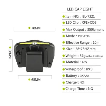 

XPE COB LED Headlamp 90 Degrees Rotatable Cap Light Clip-On Hat Battery-Operated Night Illumination For Camping Cycling Fishing