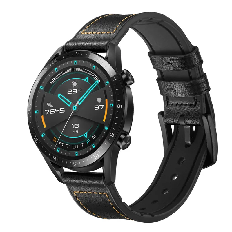 Ремешок для huawei gt2, 42 мм, 46 мм, силиконовый+ кожаный ремешок, Смарт-часы, браслет, ремни, ремень, быстросъемный ремешок для часов, металлическая пряжка
