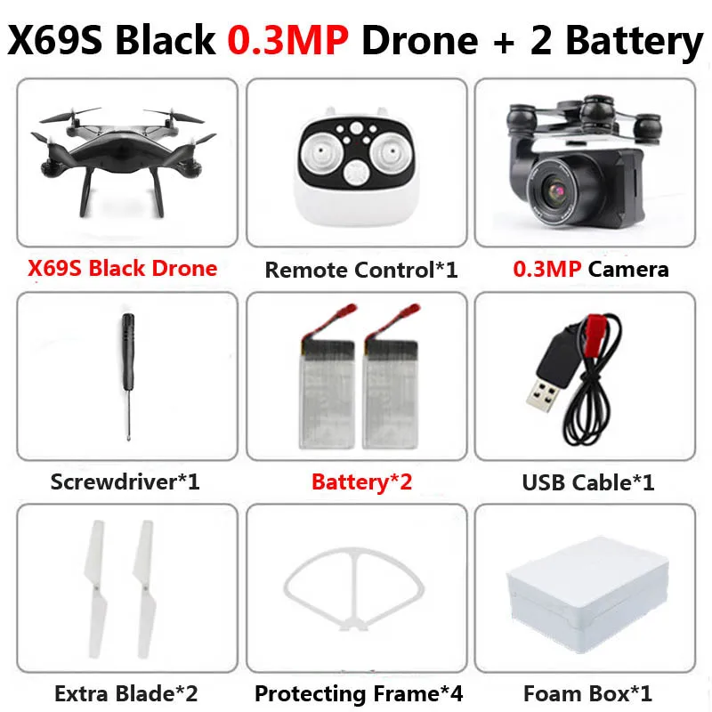 Black 0.3MP 2B Foam X69S Профессиональный Дрон с вращающейся камерой ESC 4K HD WiFi FPV высота держать широкий угол RC Квадрокоптер Вертолет игрушка VS XY4 E58 - Цвет: Black 0.3MP 2B Foam