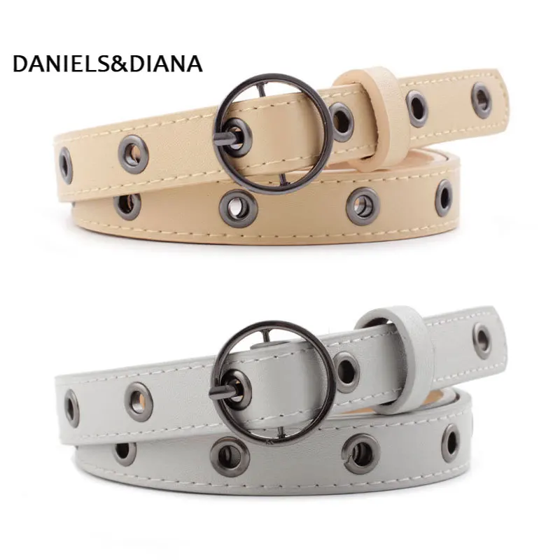 

Round Metal Circle Belt Female Black White PU Leather Waist Belts For Women Jeans Pants Wholesale