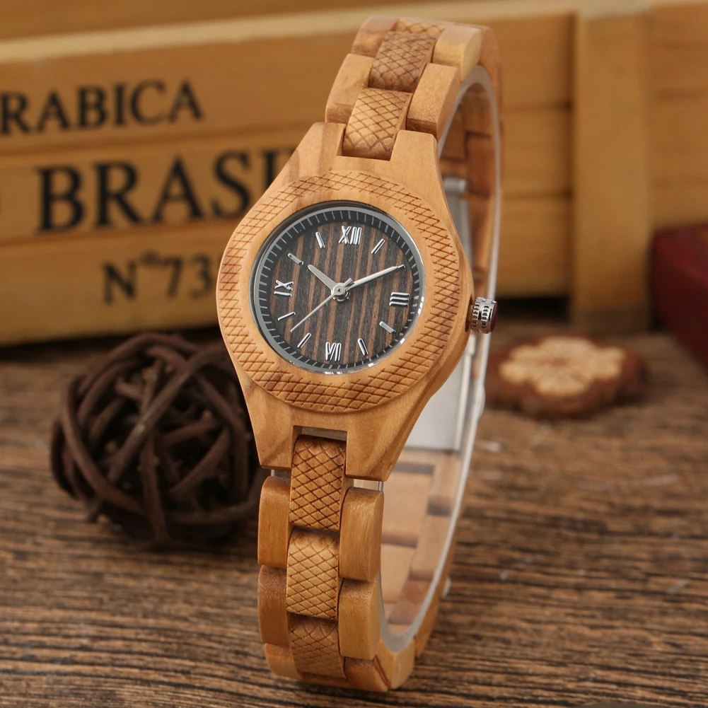 Деревянные женские часы из зебрадового дерева, кварцевые кленовые часы с белым циферблатом, прозрачные римские цифры, наручные часы, подарки для женщин, Reloj Mujer