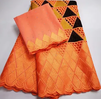 

Orange African Lace Fabric 2020 High Quality Cotton Lace Swiss Voile Lace With headtie Swiss Voile Lace In Switzerland NLC801