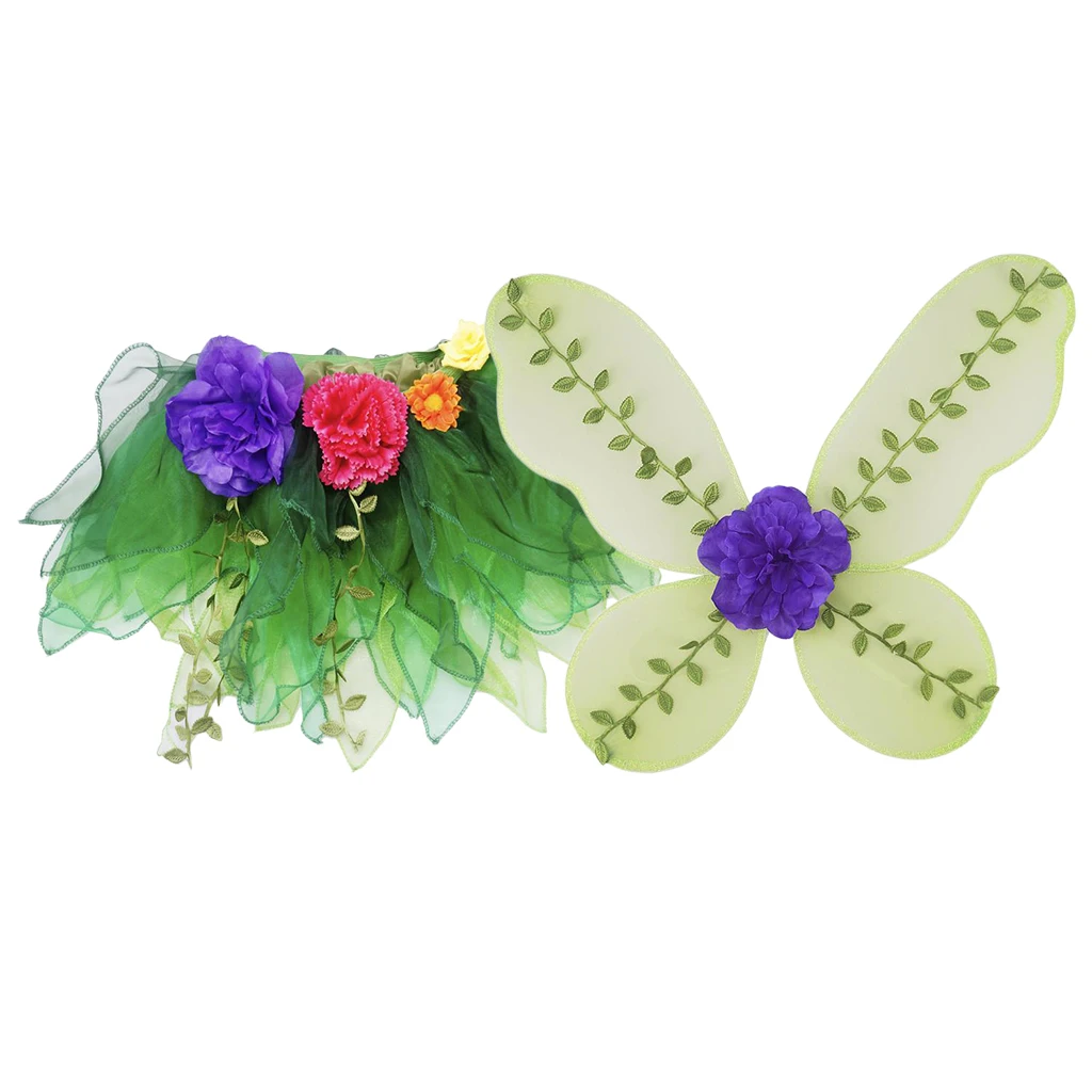Girls Fairy Butterfly Angel Wing Tutu Skirt Set Green Halloween Dress up Party Princess Costume Props