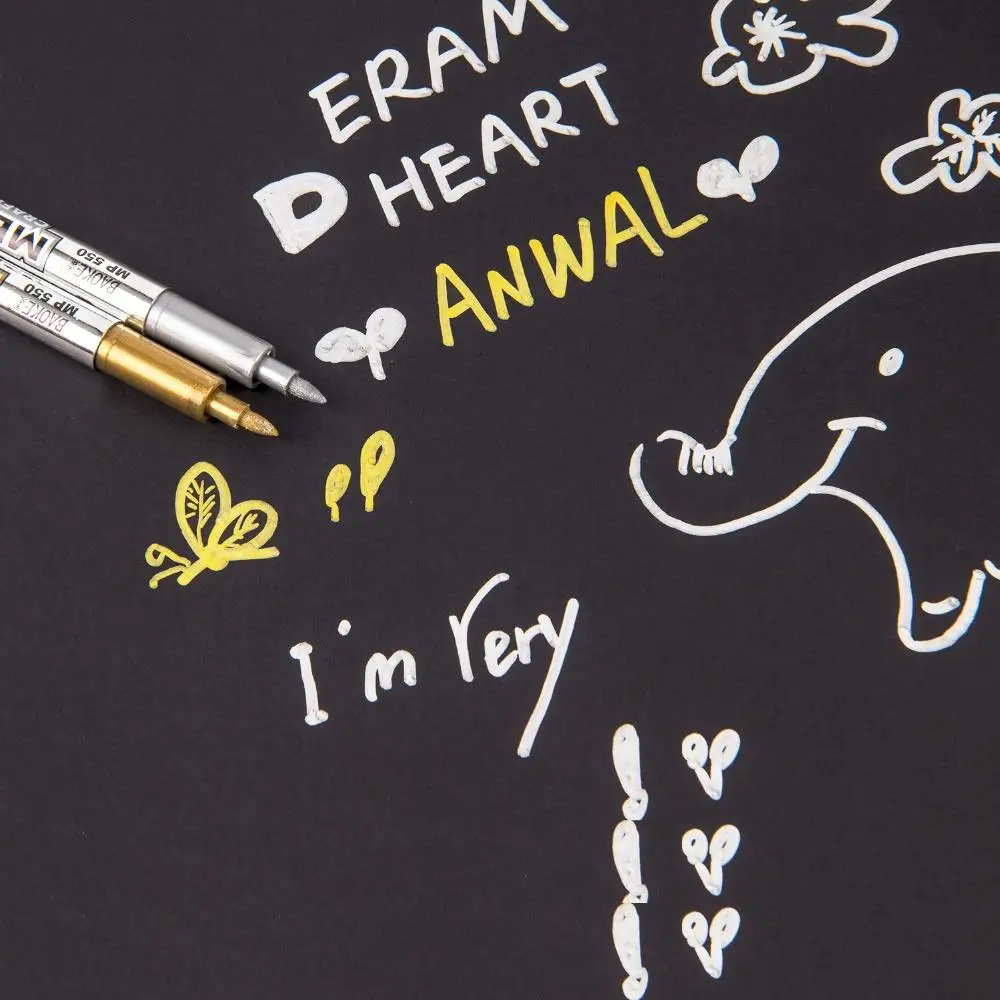 2Pcs 펜 금속 방수 영구 페인트 마커 펜 Sharpie 금색과 은색 1.5mm 학생 용품 공예품 펜 아트 페인팅