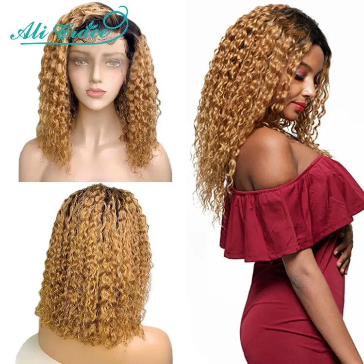 Ali Grace 1B/27 курчавый кудрявый боб парик Омбре фронта шнурка бразильские