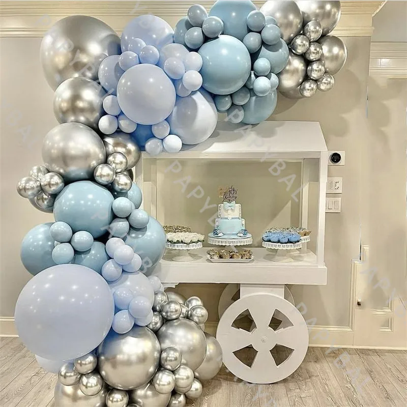 

118Pcs Double Layer Tiffany Blue Balloon Arch Garland Kit Chrome Silver Latex Balloons Set Wedding Birthday Party Decoration