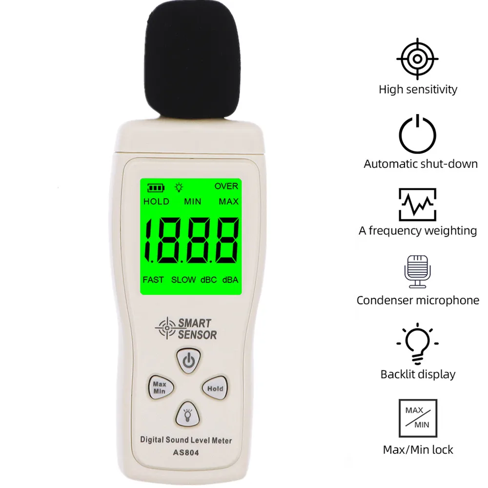 AS804 Digital Sound Level Meter 30D to 130dB
