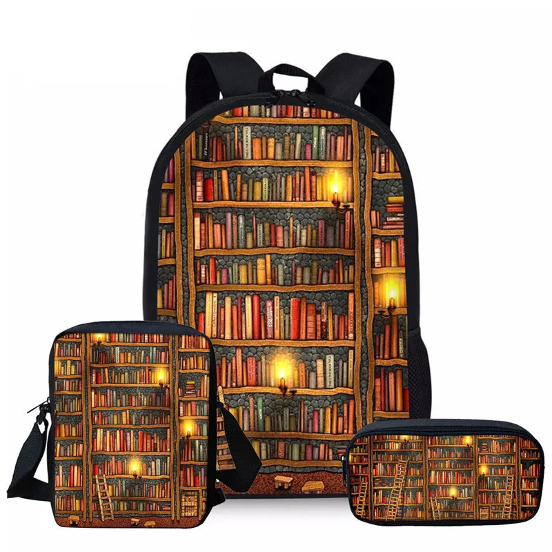 Kids School Bags Library Books Printing Schoolbag Children 3pcs Primary School Bag Set Girls Bookbag Students Satchel