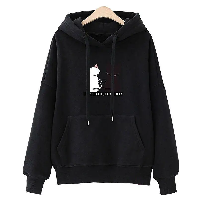  New Women's Fashion Warm Tops Autumn Winter Casual Hooded Coat Loose Sweatshirt Cat Pattern Pullove