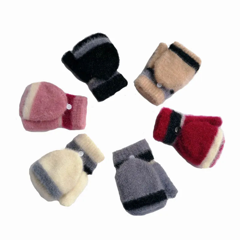

Fashion female touch screen warm knit gloves Student points finger imitation velvet soft half-finger finger flip gloves