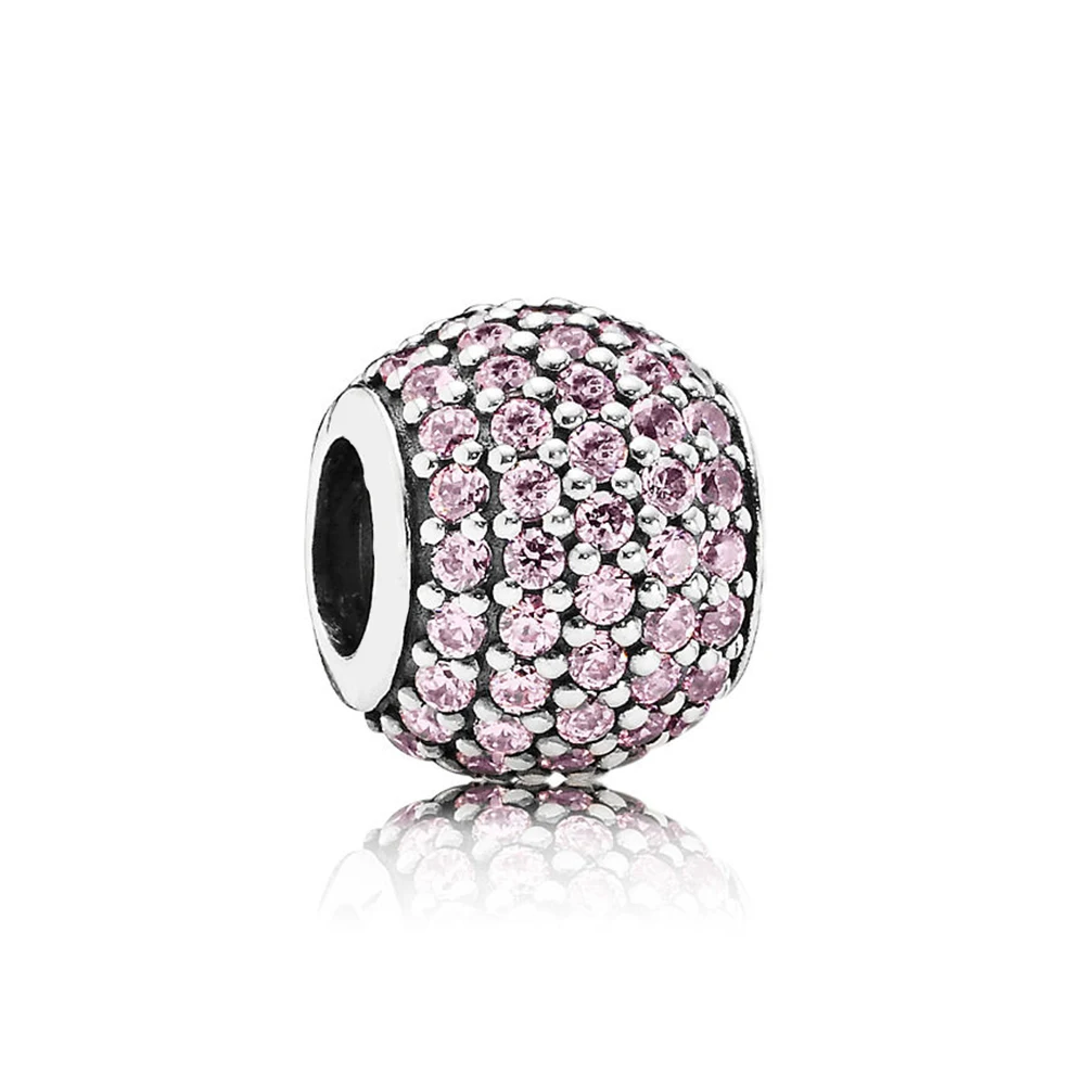 

NEW 100% 925 Sterling Silver Pave Lights Charm Pink CZ Charms Bead Fits Original Bracelets DIY Jewelry