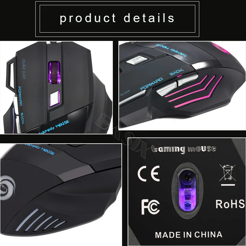 BASIX игровая мышь 5500 dpi Регулируемая 7 кнопок USB Проводная мышь красочная подсветка оптический геймер мышь для ПК Компьютерная мышь для лэптопа