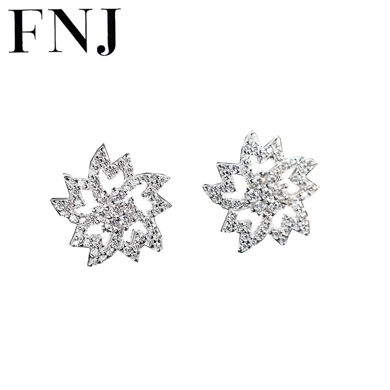 FNJ Hot Wheel Flower Earrings 925 Silver Jewelry Original Pure S925 Sterling Stud Earring for Women White Cubic Zircon | Украшения и