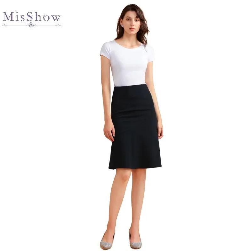 

Summer Women Black Short Skirt Knee Length Office Lady High Waist Bodycon Pencil Skirts Elegant Female Clothes 2020