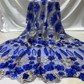 

NaXiu Royalblue 3d French Lace Fabric High Quality Wedding Lace Tulle Lace Fabric For African bridal Lace Dress 5yards