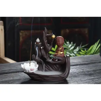 

Small Monk Aromatherapy Furnace Ceramic Ornaments Buddha Hand Backflow Incense Burner Smoke Waterfall Incense Cone Sticks Holder