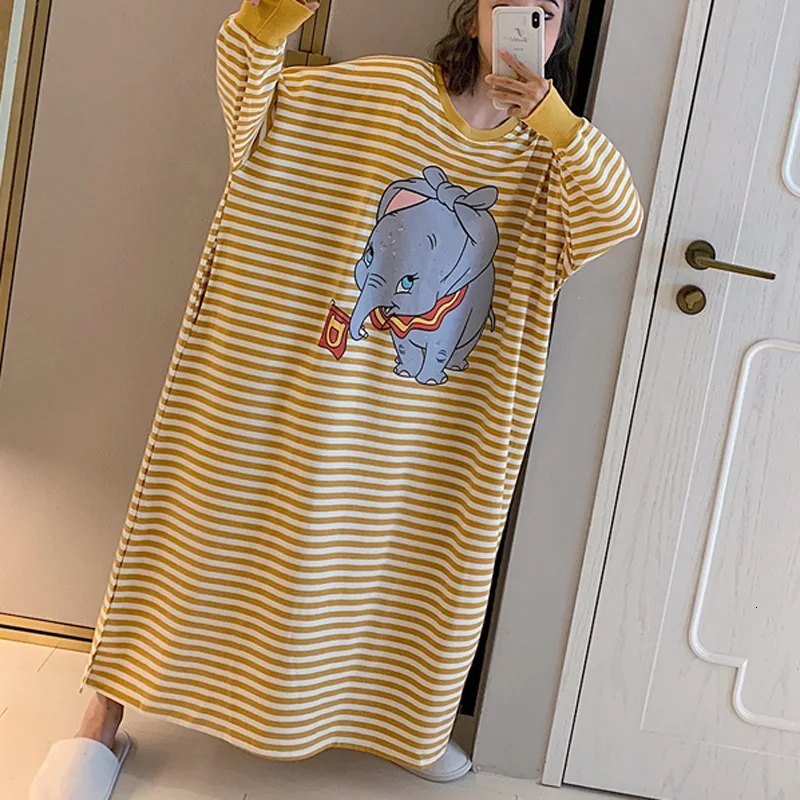 

Large Size Night Skirt Woman big Sleeping Skirt Autumn Long Sleeve Easy Pure Cotton women Sweet Will Lovely Ordinary nightdress