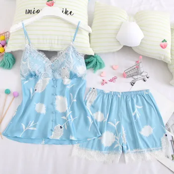

Youhttest Ladies Sleeveless Silk Pajamas Two Piece Set Women Sleepwear