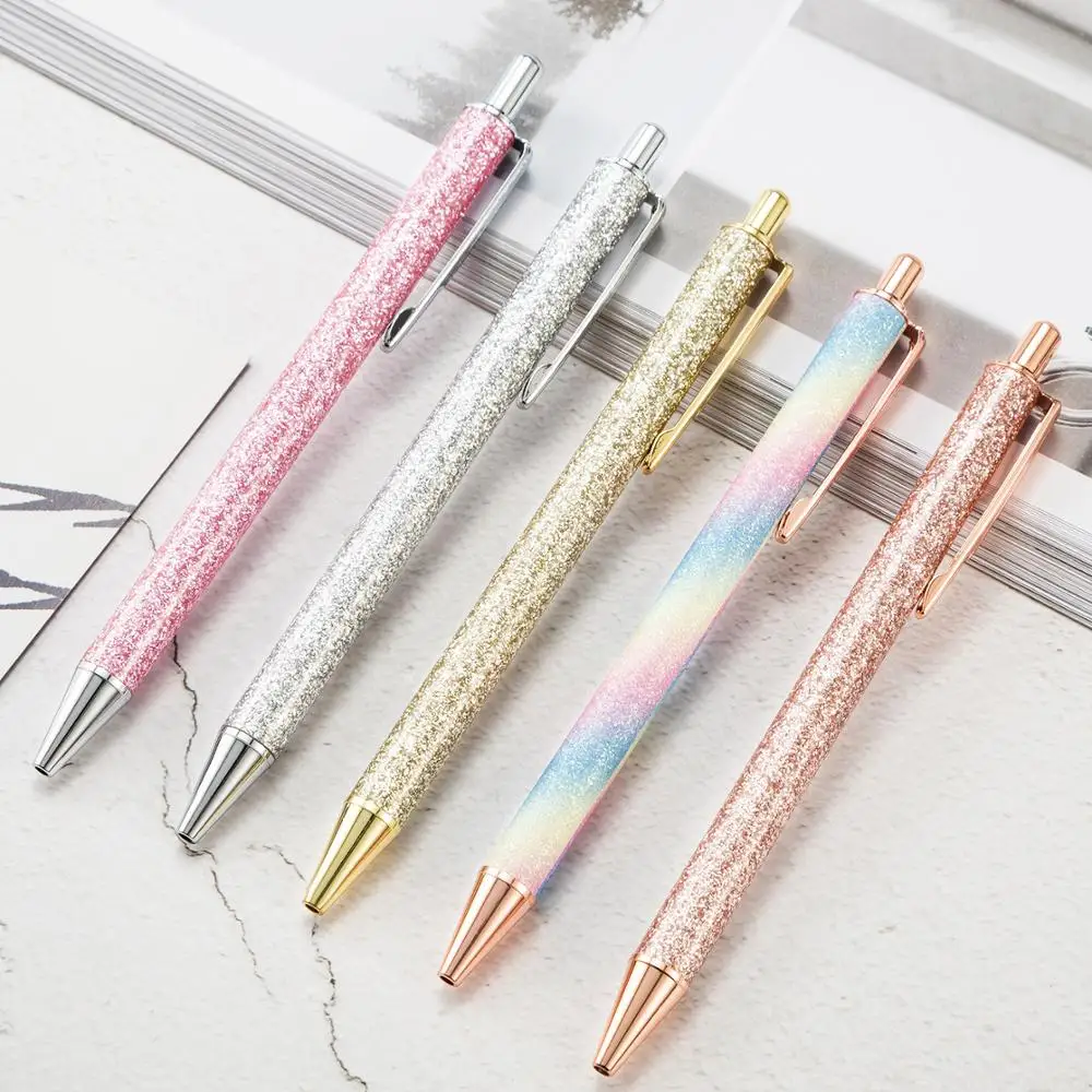 

40 pcs/lot Sample Glitter Press Metal Ballpoint pen Cute ball pens office School writing supplies