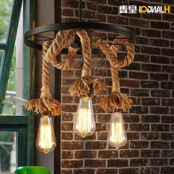 

American Village Loft Hemp Rope Chandelier For Dining Living Room Bar Hanging Light Lamp E27 hanging lamp