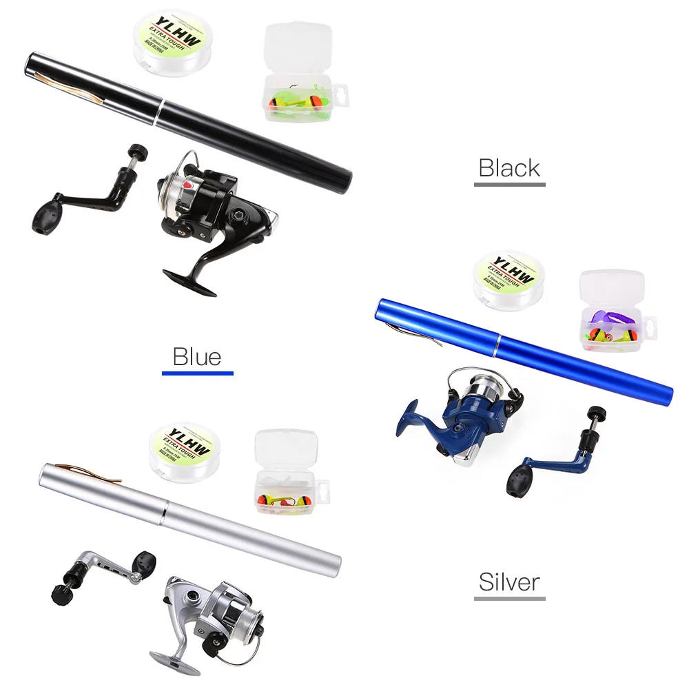 

Pen Telescopic Fishing Rod Reel Combo Set Mini Rod Spinning Reel Fishing Line Soft Lures Baits Jig Hooks for Carp Fishing