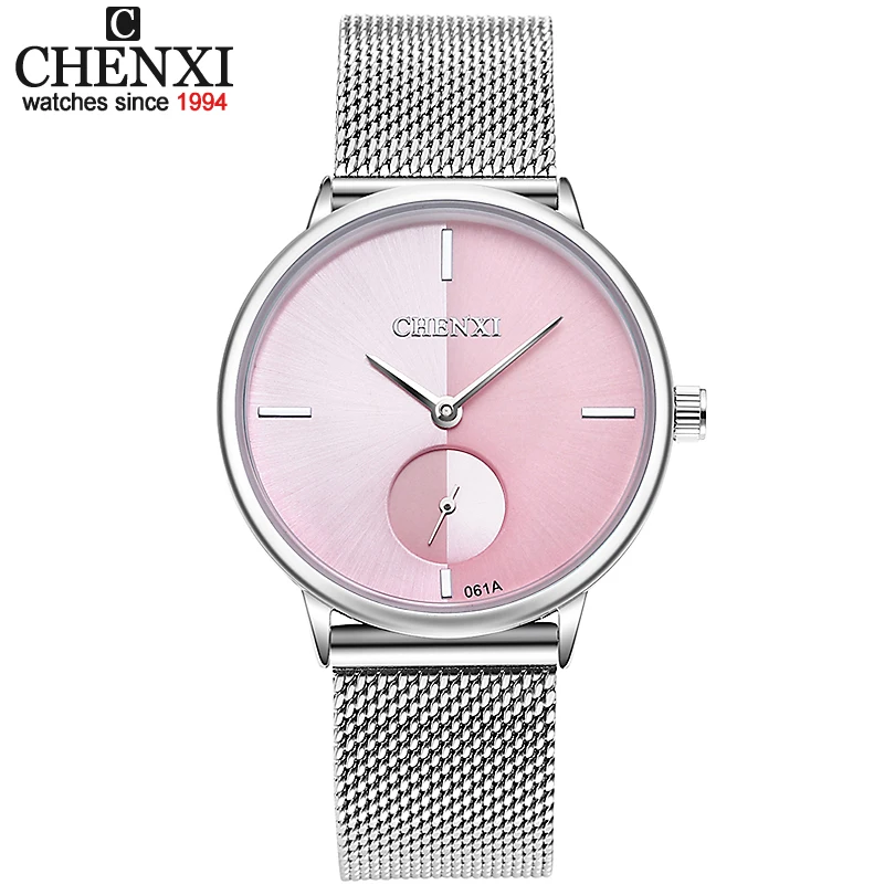 Chenxi Moda Azul Relógio Feminino Malha Banda Quartzo Relógios de Pulso Senhoras Pequenos Segundos Relógio Feminino Presente Aço Inoxidável - Image 4